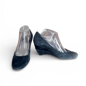 Franco Sarto Black Suede Wedge Pumps Round Toe Women's Shoes Size 8.5